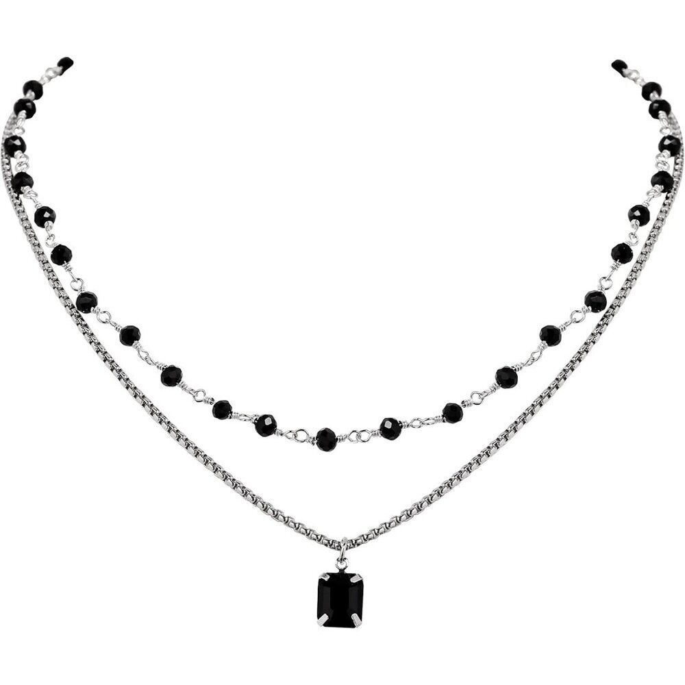 Gothic Boho Crystal Layered Necklace Black Choker Stainless Steel Jewelry
